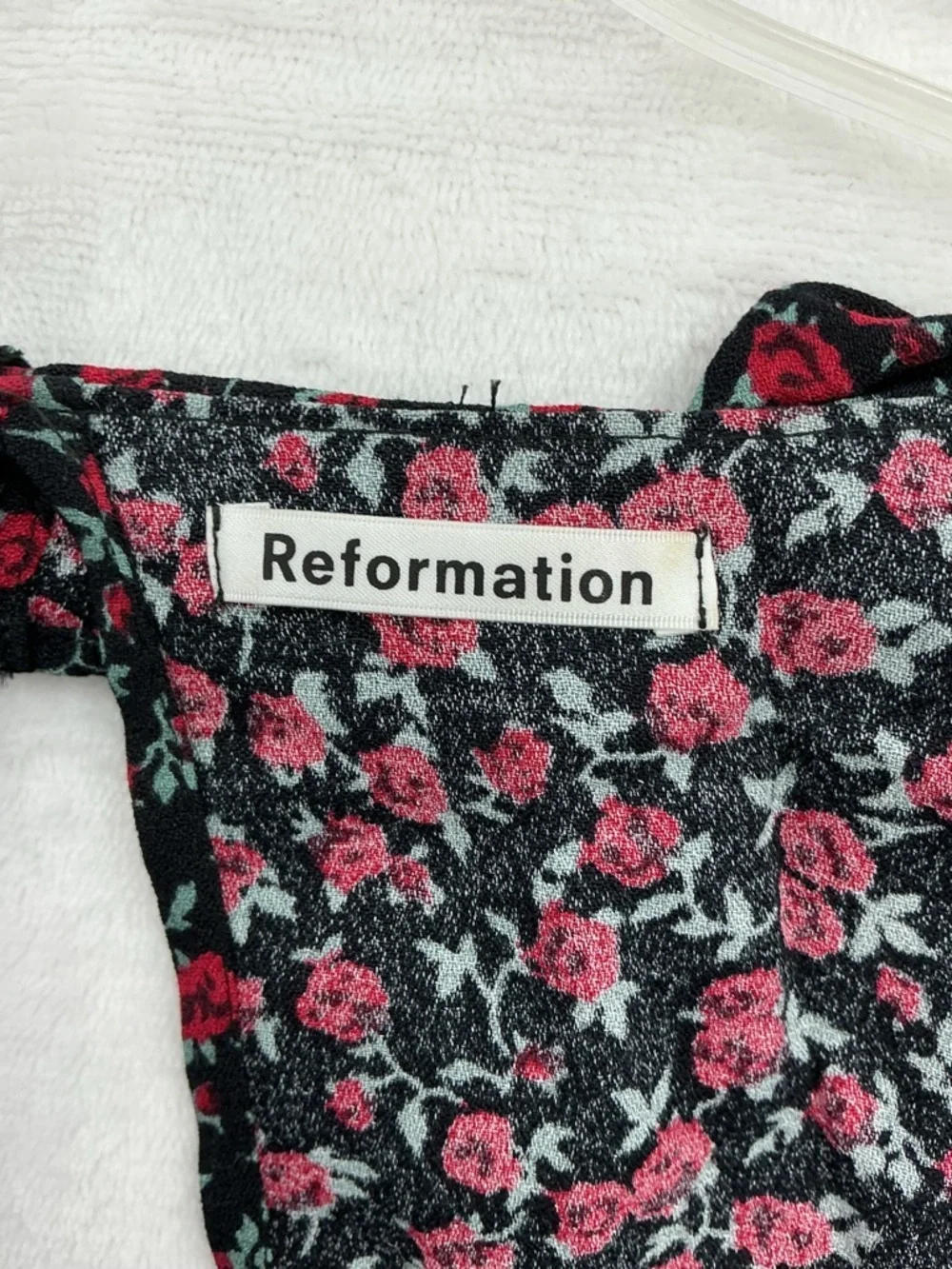 Reformation Black Square-Neck Floral Smocked Top 787